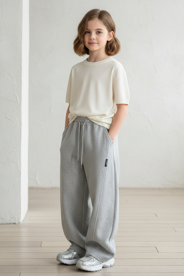 Pantalon Baggy Gris Ample Molletonné Enfant Décontracté