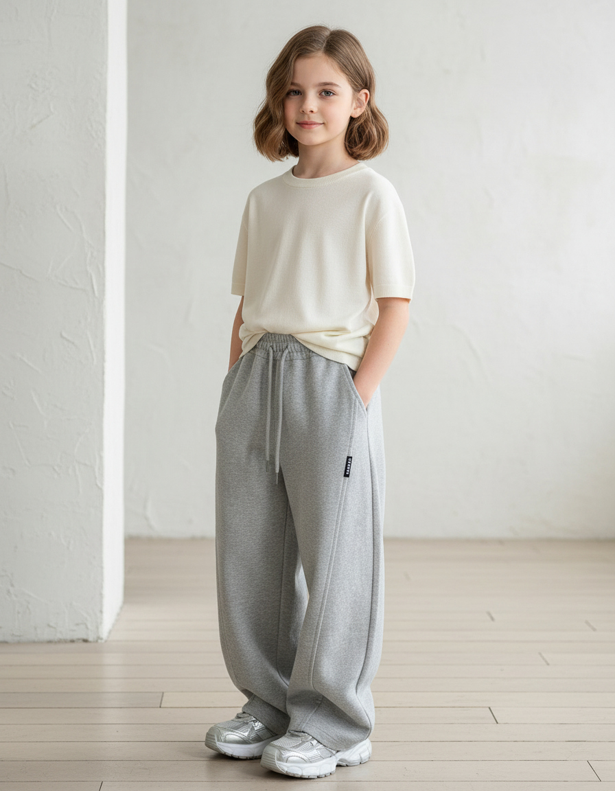 Pantalon Baggy Gris Ample Molletonné Enfant Décontracté