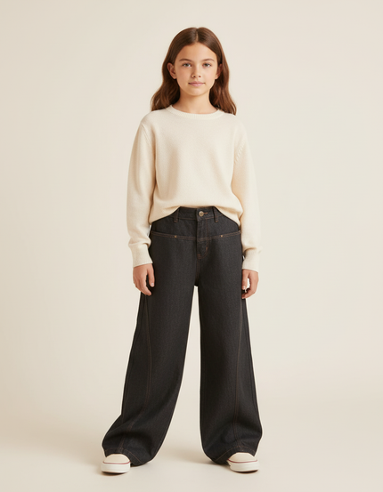Pantalon Baggy Noir Denim Large Taille Haute - Jean