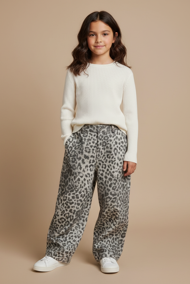 Pantalon Baggy Léopard Gris Ample Hiver Chaud Fille - Imprimé Molleton
