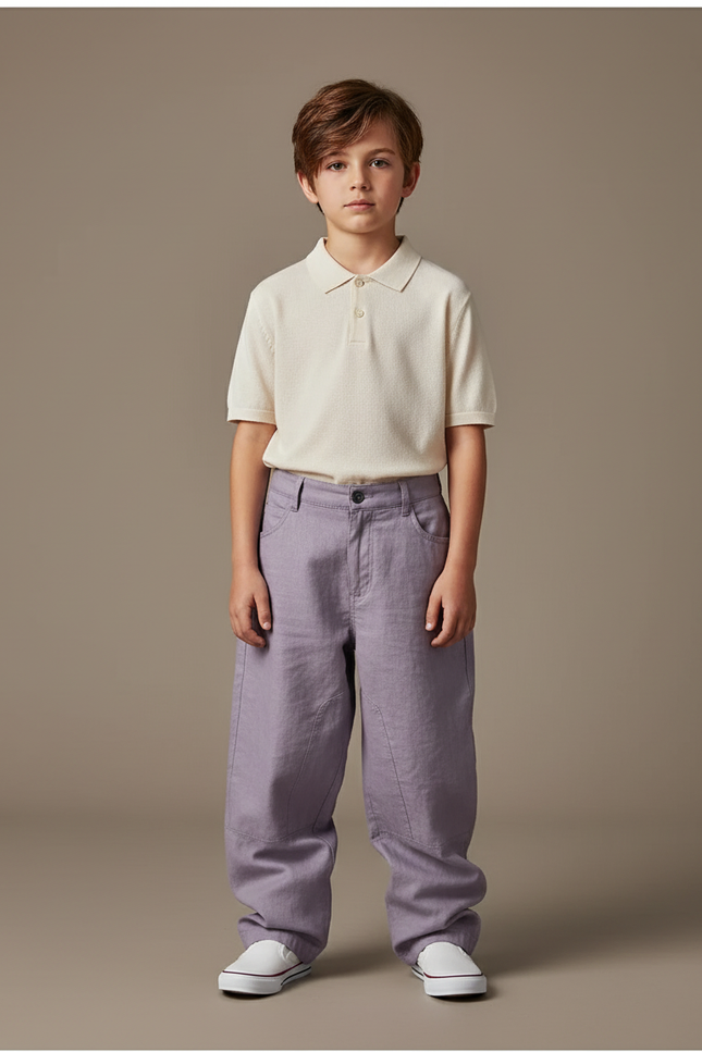 Pantalon Baggy Lilas Ample Lin Enfant - Violet