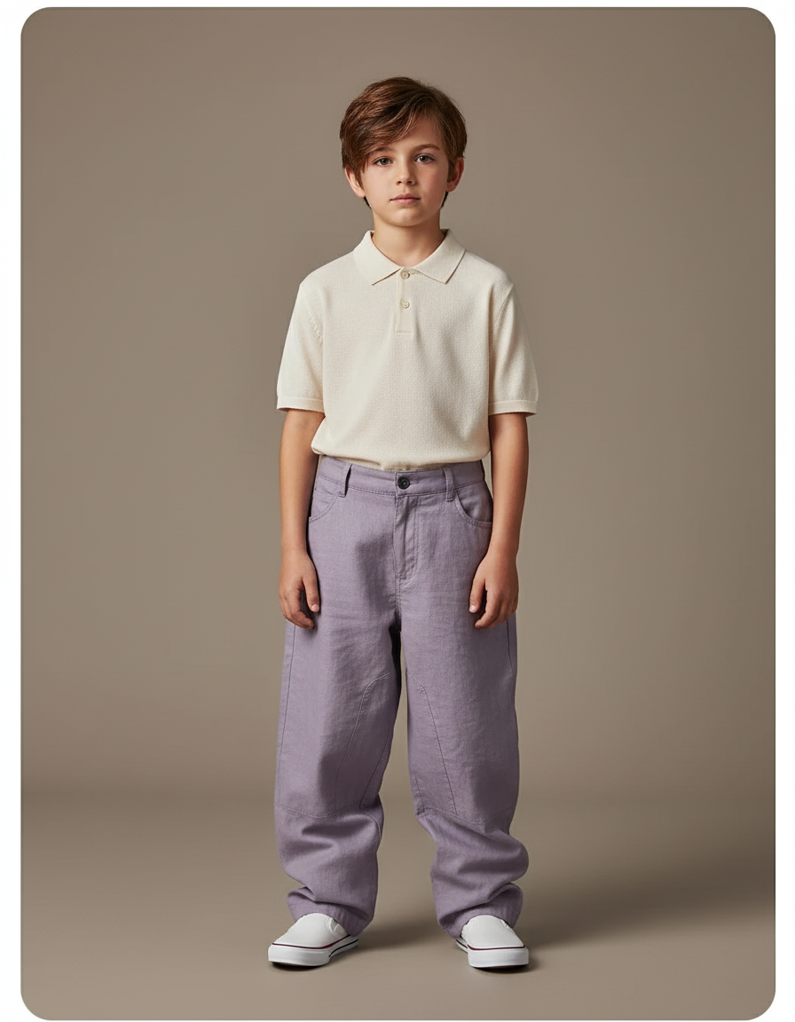 Pantalon Baggy Lilas Ample Lin Enfant - Violet