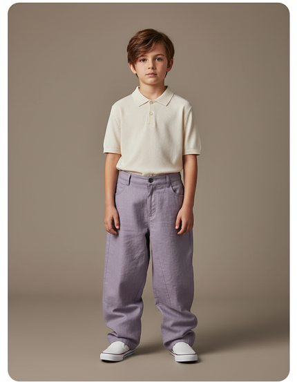 Pantalon Baggy Lilas Ample Lin Enfant - Violet