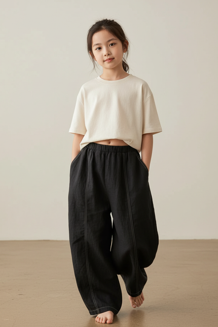 Pantalon Baggy Noir Lin Ample Confortable Enfant
