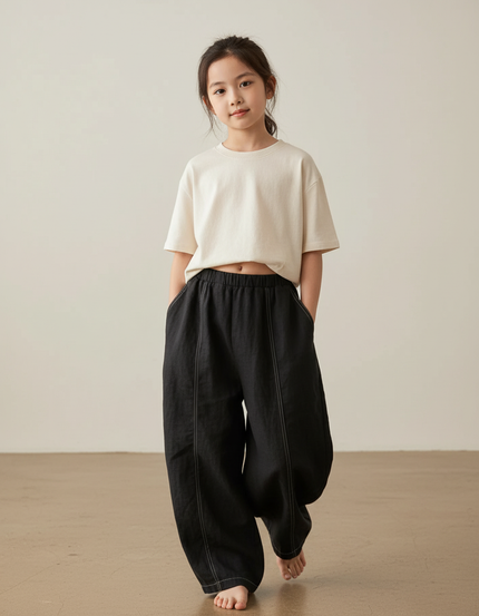 Pantalon Baggy Noir Lin Ample Confortable Enfant