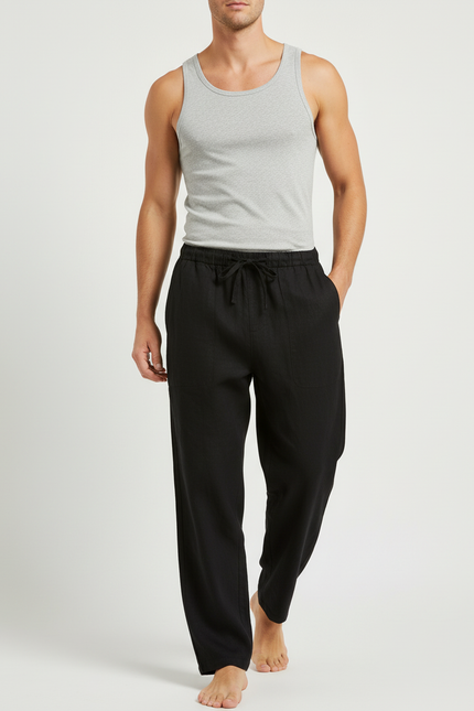 Pantalon Baggy Noir Lin Cordon Ample Homme