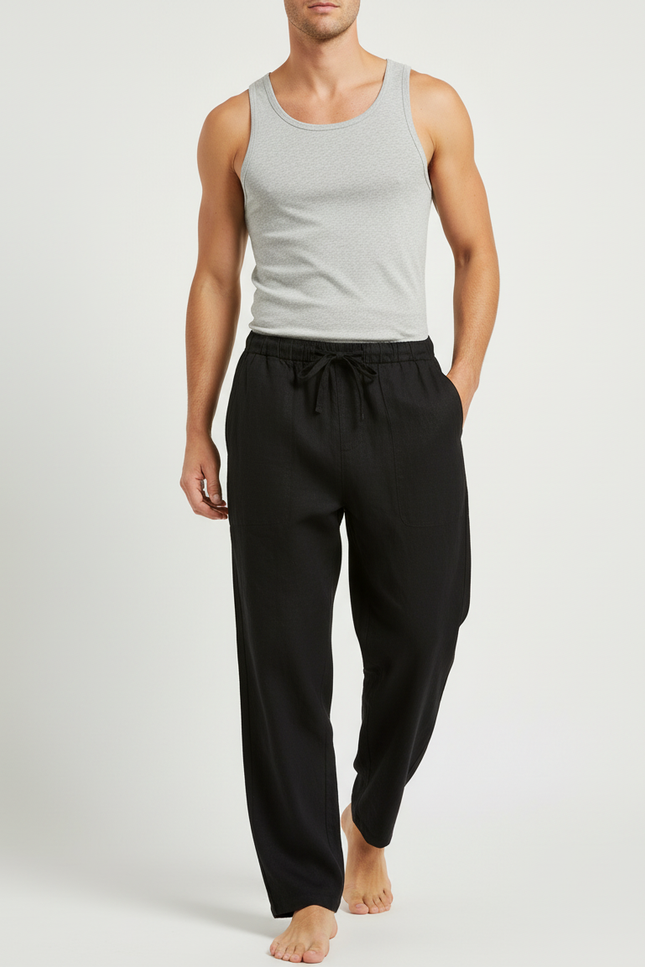 Pantalon Baggy Noir Lin Cordon Ample Homme