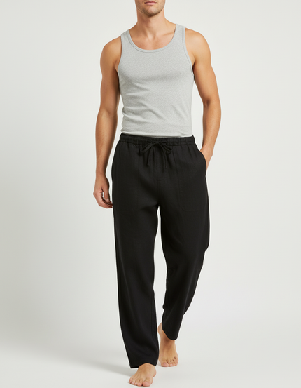 Pantalon Baggy Noir Lin Cordon Ample Homme