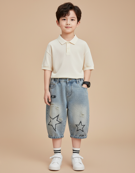 Pantalon Baggy Jean Bleu Étoiles Déchiré Enfant