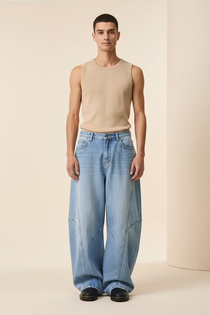 Pantalon Baggy Bleu Jean Ample Délavé Unisexe Streetwear