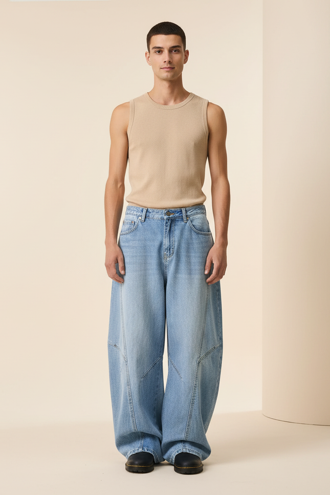 Pantalon Baggy Bleu Jean Ample Délavé Unisexe Streetwear