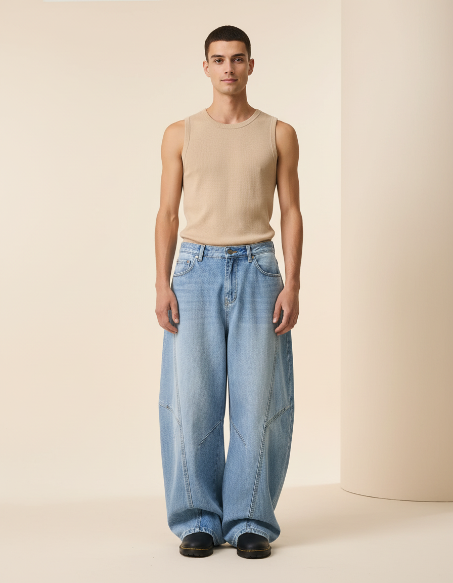 Pantalon Baggy Bleu Jean Ample Délavé Unisexe Streetwear