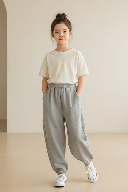 Pantalon Baggy Gris Ample Molleton Enfant Confortable