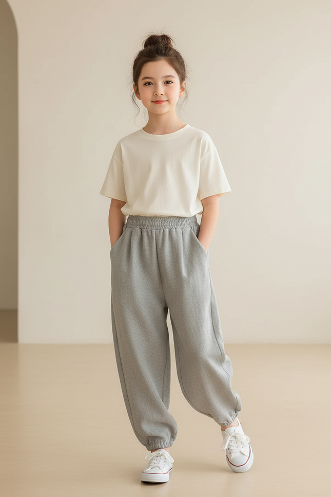 Pantalon Baggy Gris Ample Molleton Enfant Confortable