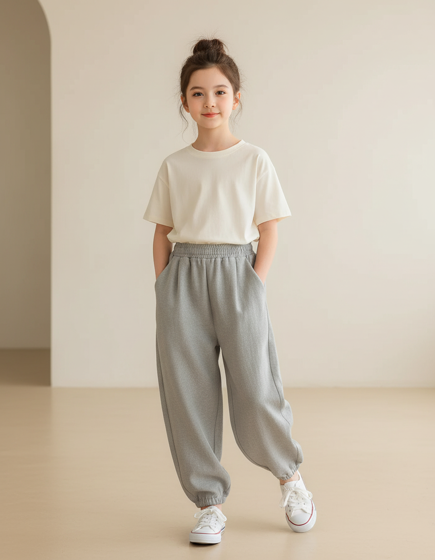 Pantalon Baggy Gris Ample Molleton Enfant Confortable