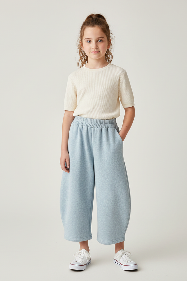 Pantalon Baggy Bleu Ciel Ample Molletonné Enfant