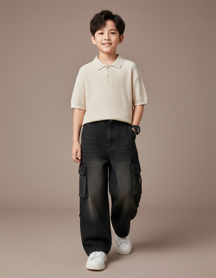 Pantalon Baggy Jean Cargo Noir Ample Enfant