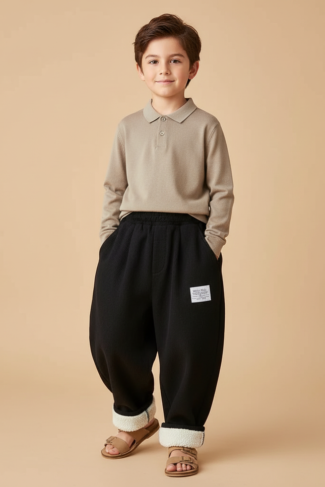 Pantalon Baggy Noir Ample Doublé Chaud Enfant - Molleton