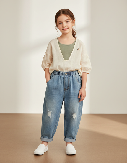 Pantalon Baggy Jean Bleu Déchiré Enfant