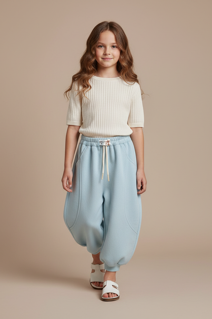 Pantalon Baggy Bleu Clair Ample Molleton Enfant