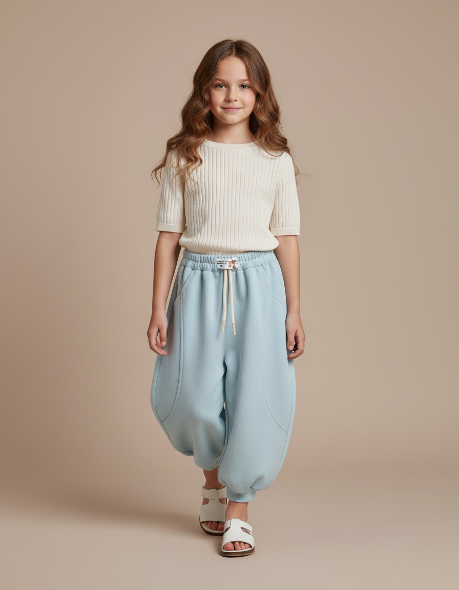 Pantalon Baggy Bleu Clair Ample Molleton Enfant