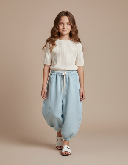 Pantalon Baggy Bleu Clair Ample Molleton Enfant