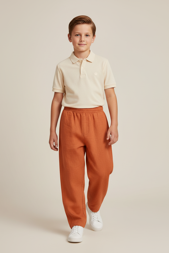 Pantalon Baggy Orange Ample Décontracté Garçon Coton - Molleton