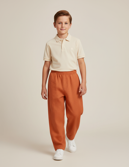 Pantalon Baggy Orange Ample Décontracté Garçon Coton - Molleton