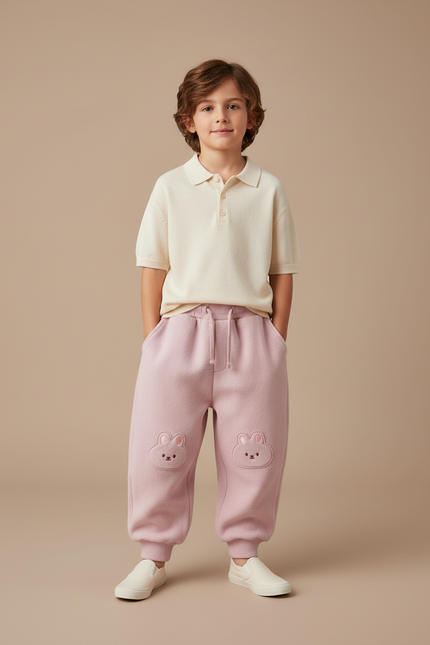 Pantalon Baggy Rose Molleton Lapin Enfant Hiver