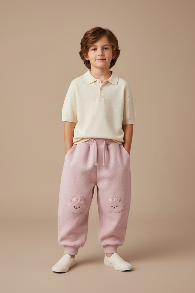 Pantalon Baggy Rose Molleton Lapin Enfant Hiver