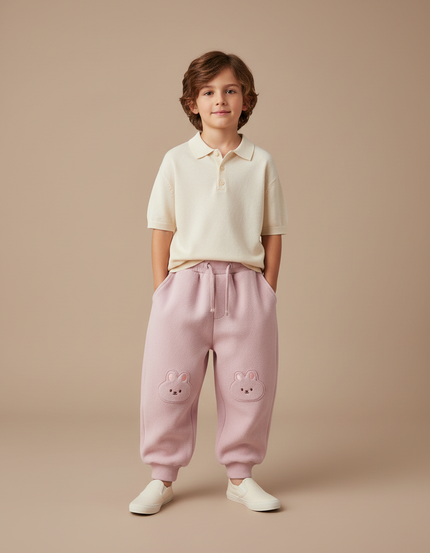Pantalon Baggy Rose Molleton Lapin Enfant Hiver