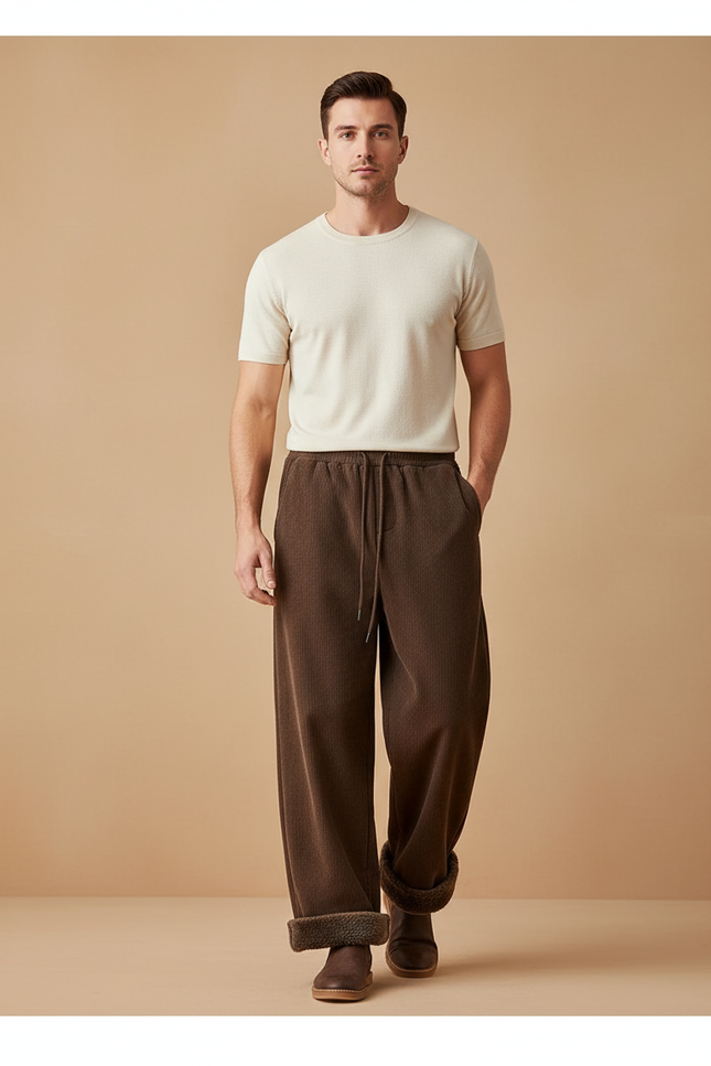 Pantalon Baggy Marron Côtelé Ample Doublé Hiver - Cordé