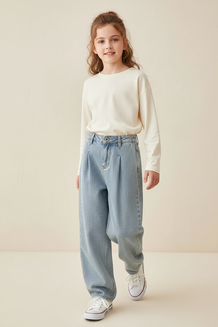 Pantalon Baggy Bleu Clair Denim Ample Décontracté - Jean