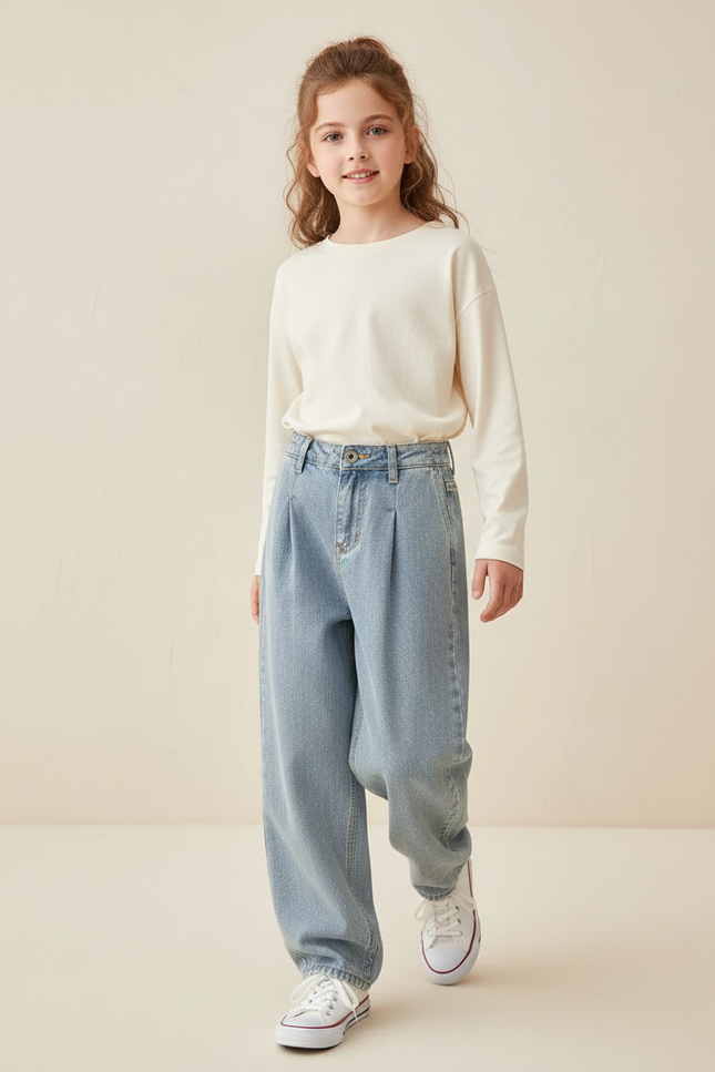 Pantalon Baggy Bleu Clair Denim Ample Décontracté - Jean