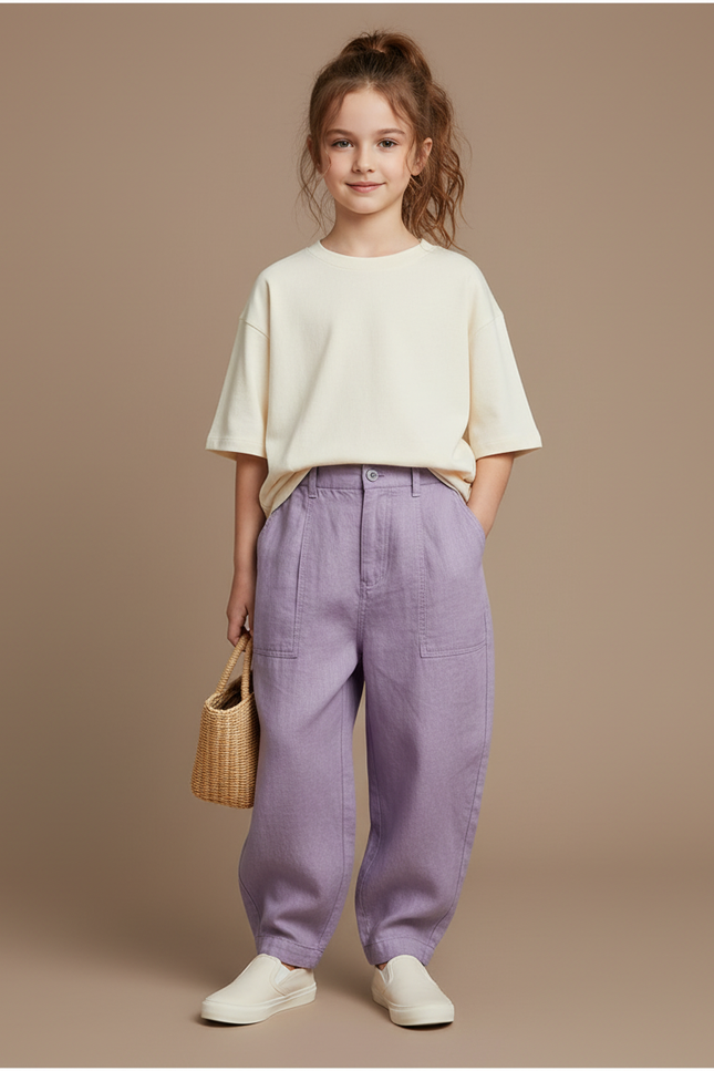 Pantalon Baggy Violet Lin Ample Décontracté Enfant
