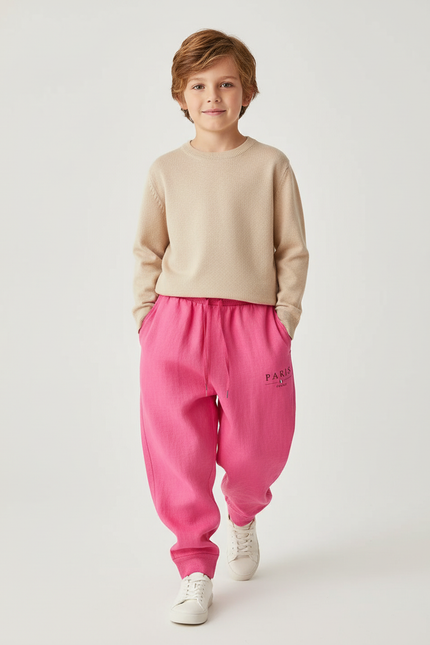 Pantalon Baggy Rose Fuschia Molleton Imprimé PARIS Enfant
