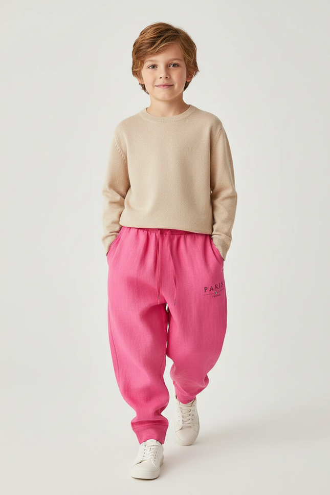 Pantalon Baggy Rose Fuschia Molleton Imprimé PARIS Enfant