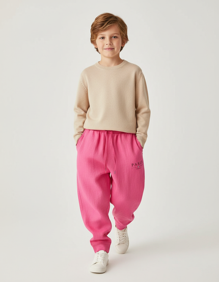 Pantalon Baggy Rose Fuschia Molleton Imprimé PARIS Enfant