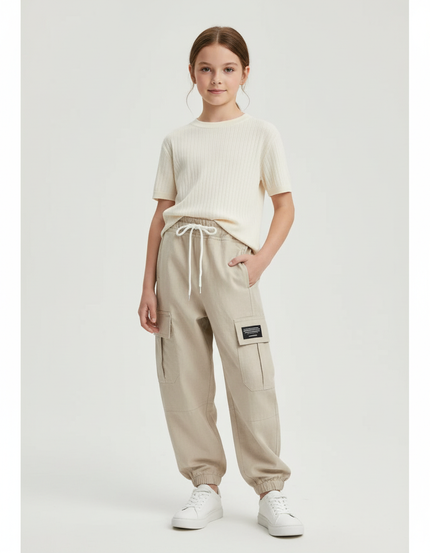 Pantalon Baggy Fille Beige Cargo - Toile