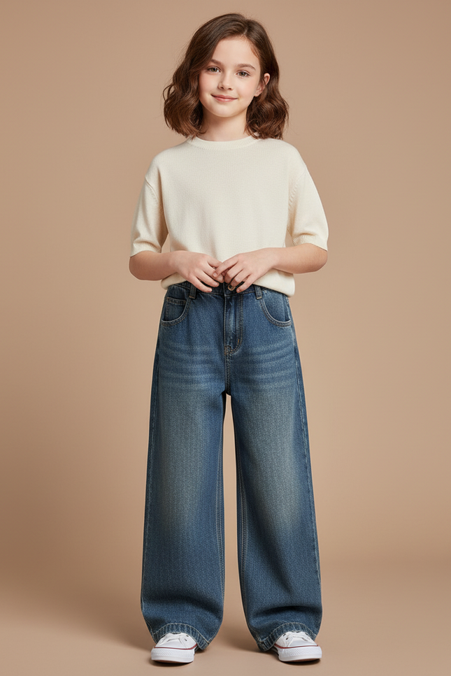 Pantalon Baggy Bleu Jean Ample Décontracté Fille