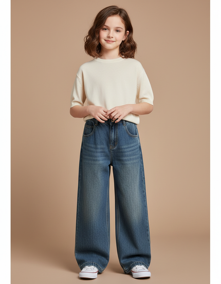 Pantalon Baggy Bleu Jean Ample Décontracté Fille