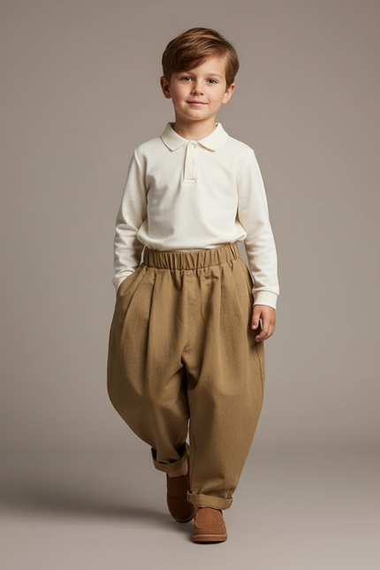 Pantalon Baggy Kaki Coton Ample Plissé Enfant