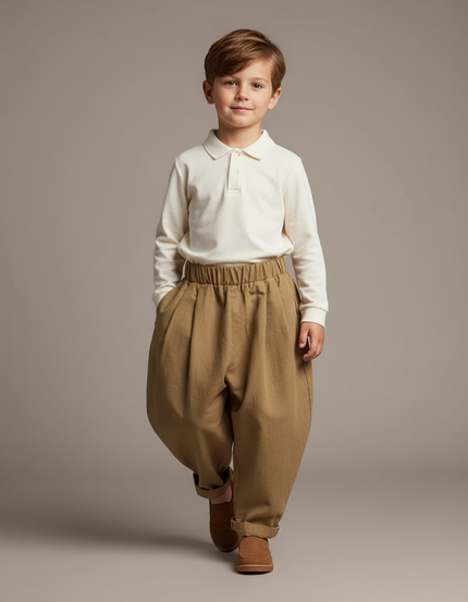 Pantalon Baggy Kaki Coton Ample Plissé Enfant