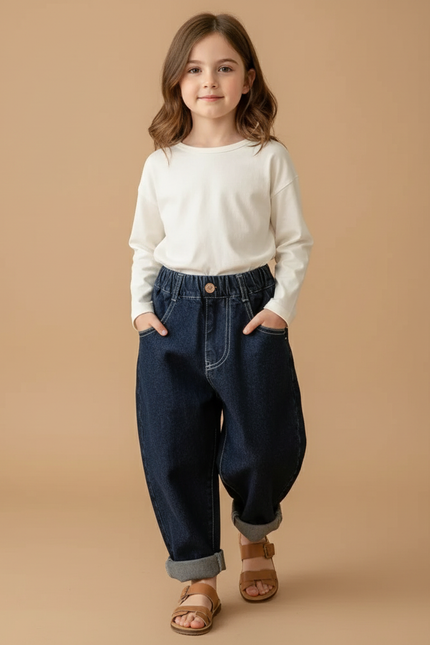 Pantalon Baggy Jean Denim Ample Enfant Bleu - Marine