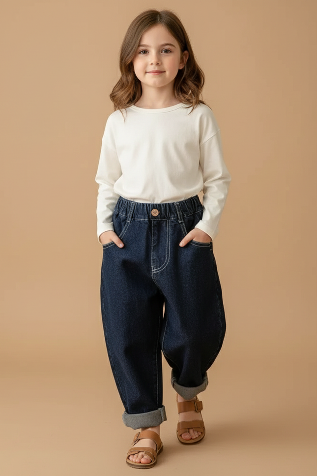 Pantalon Baggy Jean Denim Ample Enfant Bleu - Marine
