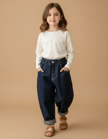 Pantalon Baggy Jean Denim Ample Enfant Bleu - Marine