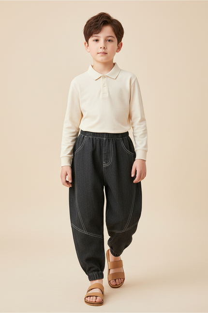 Pantalon Baggy Jean Gris Ample Garçon Décontracté