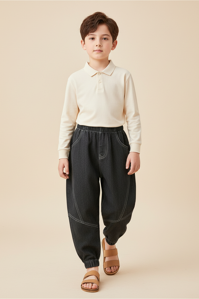 Pantalon Baggy Jean Gris Ample Garçon Décontracté