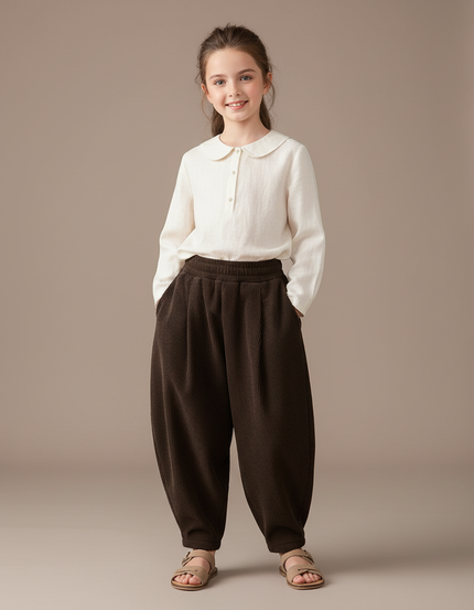 Pantalon Baggy Marron Côtelé Ample Élastique Confortable - Cordé
