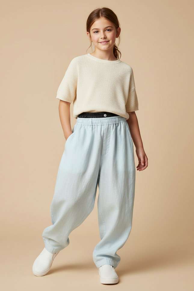 Pantalon Baggy Bleu Clair Ample Lin Enfant
